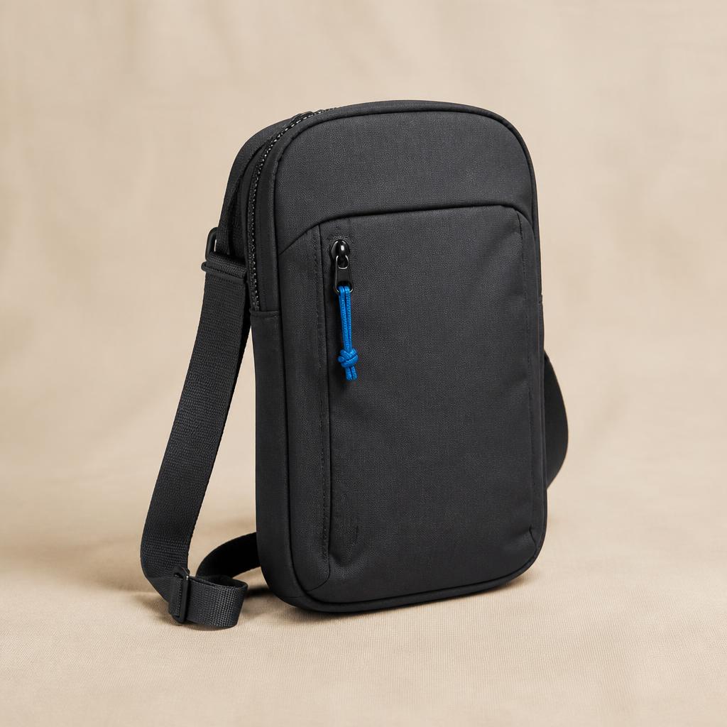 Mini bolso cruzado negro con cierre azul